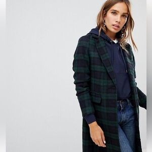 New Look Womens Green Plaid Check Coat Size 8